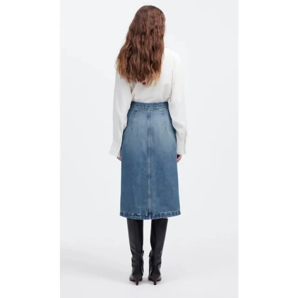 NWT Madewell Denim Midi Pencil Skirt in Billings Wash Blue 29 *Flaw
